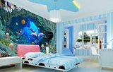 大型壁画客厅卧室沙发影视墙纸壁纸地中海浪漫蓝色海豚男孩女孩房