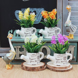 美式乡村复古创意陶瓷小水壶风信子植物盆栽客厅家居装饰品摆件