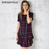 springfield欧洲西班牙秋冬新品时尚格子女装休闲短袖T恤