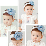 韩国蓝色牛仔大花朵宝宝发带儿童发箍婴儿头带饰品拍照弹力宽蕾丝