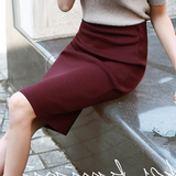 2015新款韩版纯色加厚针织半身裙秋冬季高腰包臀裙子中长款一步裙