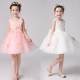 儿童花童礼服夏装小孩女孩主持人表演出粉色蓬蓬女童公主婚纱裙子