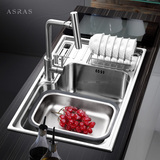厨房洗菜盆盘阿萨斯欧式多功能加厚304不锈钢水槽套餐刀架大单槽