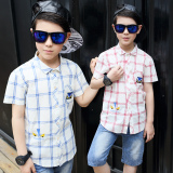 夏季韩版男童短袖衬衣纯棉儿童B类衬衫9小孩子10衣服5-12-14岁