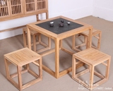 老榆木免漆茶桌椅组合 纯实木方桌泡茶桌椅新中式禅意会所茶桌椅