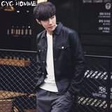 Cyc Homme2016春装新款 男士韩版单排扣短款机车修身皮衣短外套潮