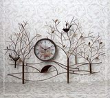 新古典铁艺装饰墙面钟表 创意五棵铁树时钟 时尚客厅酒店背景挂钟