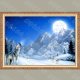 高档纯手绘动物狼油画家居客厅玄关卧室书房装饰画 雪狼有框画085