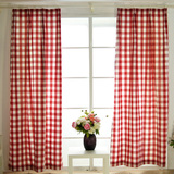 韩式红色格子棉布艺窗帘成品 美式客厅卧室定制多色简约现代窗帘