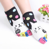 五指袜女纯棉糖果色卡通创意可爱小猫咪脚趾袜保健短袜女袜子棉袜