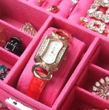 包邮首饰盒公主欧式韩国绒布带锁木质戒指盒双层饰品化妆收纳盒