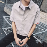 2016夏季新品 男士蝙蝠袖设计纯色衬衫 男生韩版短款简约方领衬衫
