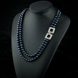 L.RUBY 天然珍珠925银微镶锆石【CC】多层时尚项链 外贸首饰