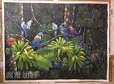 源雅油画手绘油画现代客厅装饰画无框画欧式墙上挂画动物鹦鹉