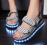 dh2016夏同款发光鞋LED女童凉鞋夜光鞋灯光鞋USB充电亲子鞋