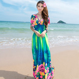 限量新修身显瘦连衣裙海边度假沙滩裙波西米亚印花裙欧美时尚长裙