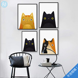 轻艺术定制现代可爱猫咪头像海报画芯相框美式动物儿童房装饰挂画