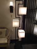 现代中式回字三头落地灯客厅餐厅卧室个性创意方形布艺灯罩落地灯