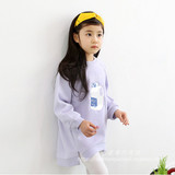 韩国童装2016春款女儿童纯棉长袖T恤休闲韩版卫衣套头中长款可爱