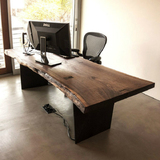 不规则边铁艺实木办公电脑桌工业风北欧书桌设计师办公桌工作台