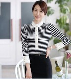 2015春秋衣女外穿新款韩版时尚气质长袖t恤修身纯棉条纹上衣