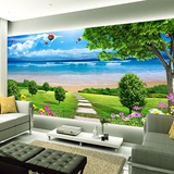 地中海海景大型壁画3d立体墙壁纸中式客厅墙壁画电视背景墙无纺布
