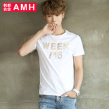 AMH男装韩版2016夏装新款青年休闲印花圆领男士短袖T恤OD5194夢