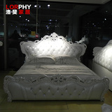 欧式新古典床 奢华银箔雕花实木床太子床 真皮双人床1.8米婚床
