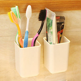 日本KM正品吸盘牙刷牙膏梳子收纳架浴室多用沥水置物盒简约牙具筒