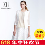 xg春季新款白色百搭欧根纱小西装外套女短款单件上衣XB107017A551