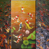 年年有鱼 高档手绘无框画金鱼油画 客厅玄关餐厅装饰画挂画九鲤鱼