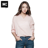 H:CONNECT韩范时尚女款小翻领长袖竖条纹宽松休闲衬衫2016夏新款