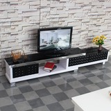 电视柜钢化玻璃 客厅卧室可伸缩 组合家具 现代简约 镶钻烤漆黑白