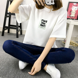 半袖T恤女夏韩版新款字母印花宽松短款体恤开叉上衣服学生闺蜜装