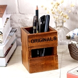 包邮创意木质桌面可爱办公室用品 时尚收纳盒 复古实木多功能笔筒