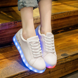 韩版春夏系带透气小白鞋运动发光鞋平底充电LED荧光鞋夜光板鞋女