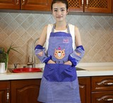 韩版厨房防油防水围裙罩加衣袖套套装防油污小熊围兜男女公主围裙