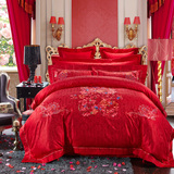 婚庆床品龙凤百子图全棉四件套大红色丝绸缎结婚被套家纺床上用品
