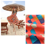 橘色系彩色菱形格子 人造棉  连衣裙沙滩裙 波西米亚绵绸服装面料