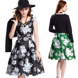 2015春季新款女装欧美长袖外套搭配印花修身无袖连衣裙两件套