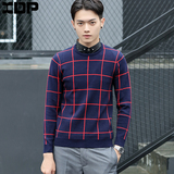xdp青少年毛衣男秋季薄款 衬衫领格子针织衫 中学生小衫 韩版修身