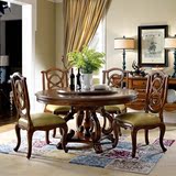 欧式餐桌圆形餐桌椅组合实木雕花美式餐桌酒店餐桌大圆桌F