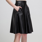 VICISSIT独立设计 黑色中长皮裙复古伞裙
