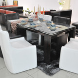 天然洞石 伊朗进口石材 简约餐桌 欧式桌子 白灰洞石+木底