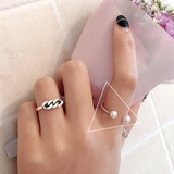 日韩国S925纯银潮人泰银天然珍珠开口个性夸张戒指简约指环女食指
