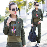 短外套女春秋韩版学生修身夹克军绿色休闲短款户外登山军装迷彩服