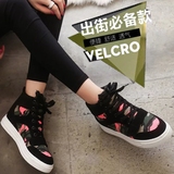 包邮2016新款韩版迷彩高帮帆布鞋女系带休闲鞋平底增高学生板鞋子