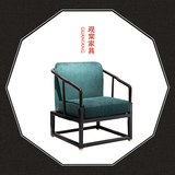 新中式单人沙发椅 工程酒店会所餐椅售楼处洽谈椅实木布艺休闲椅