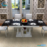 简约小户型客厅折叠伸缩餐台现代钢化玻璃烤漆餐桌椅组合长方形