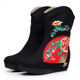 复古民族风中筒女靴5厘米内增高秋冬款舒适保暖女棉靴老北京布鞋
